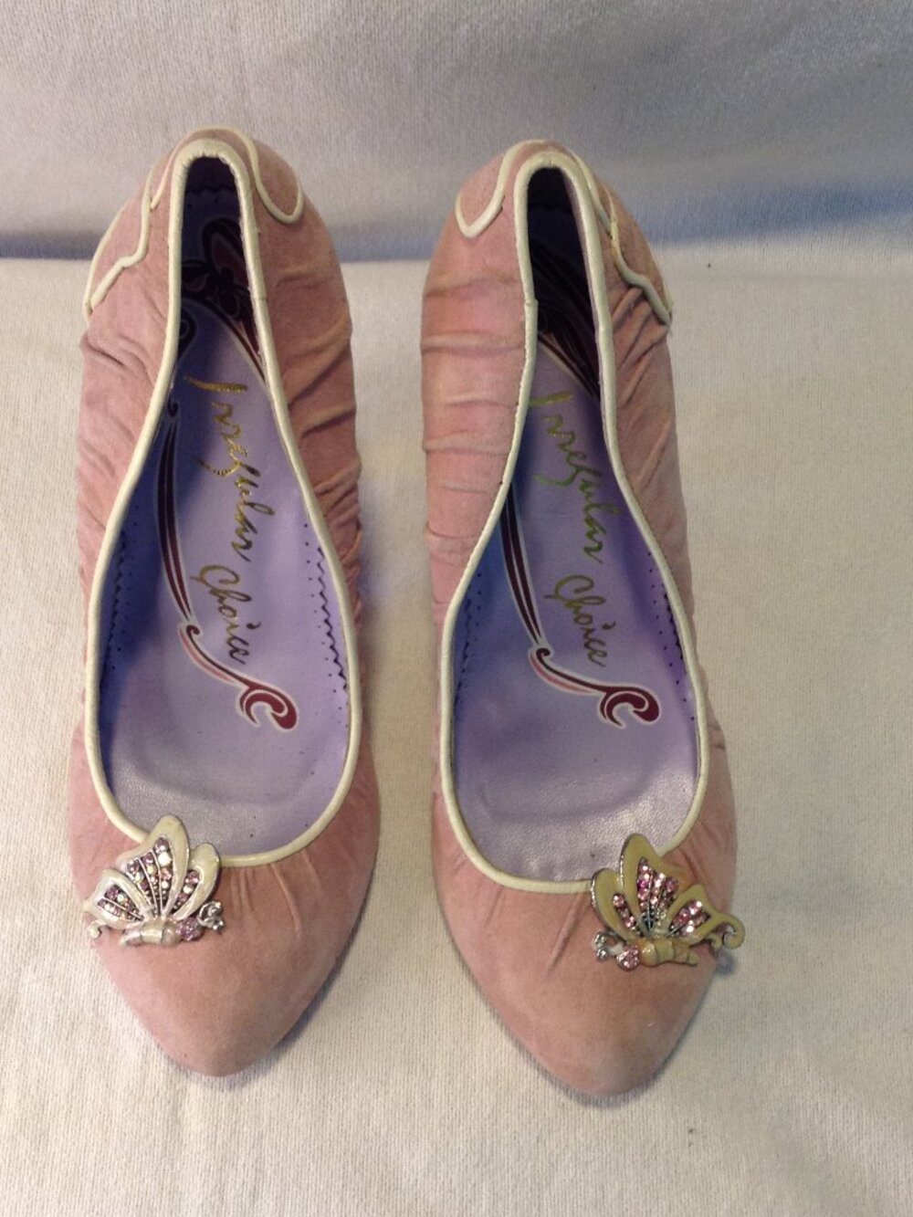 VTG 2000 Irregular Choice Pink Suede Butterfly Heels 41 RARE Whimsical Charming